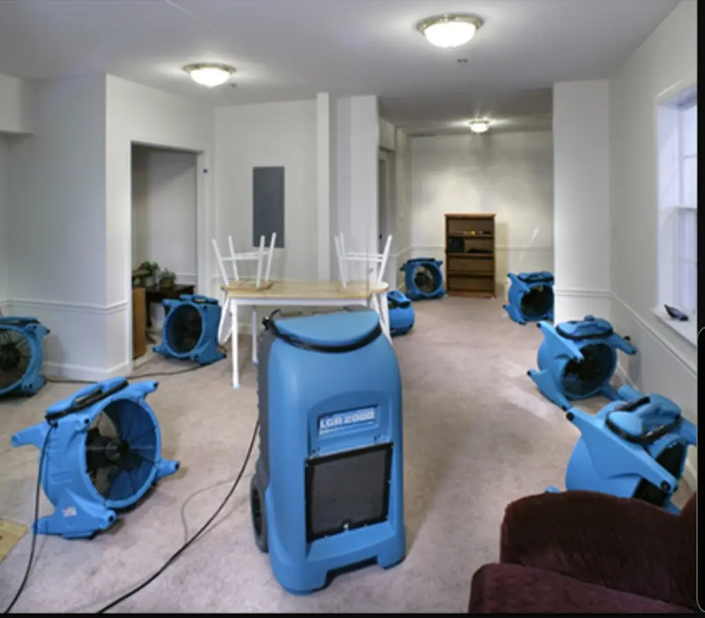 Air movers and dehumidifier setup for Water Damage Restoration in Vallejo